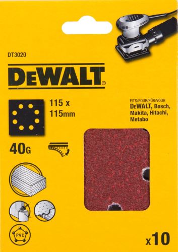 DeWALT Lixa Abrasiva 115 x 115 mm, P80, velcro, (10 unid) DT3022