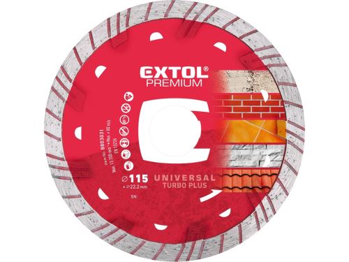 EXTOL PREMIUM Disco de Corte Diamantado TURBO PLUS - corte a seco e úmido, Ø 115x22,2x2mm 8803031