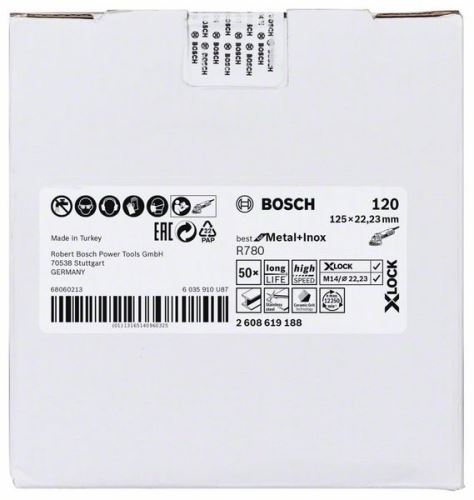 BOSCH X-LOCK Discos de fibra de lixa BfM + Inox Ø 125 mm, R780 125 × 22,23 mm, G125 2608619188
