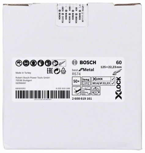 BOSCH X-LOCK Discos de fibra de lixa BfM Ø 125 mm, G 60, R574 2608619161