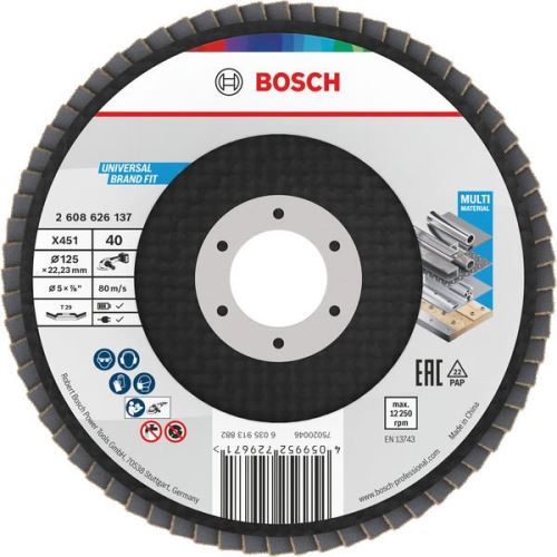 BOSCH Disco de lixa lamelar X451, 125 × 22,23 mm, G40, T29, 60 un 2608626137