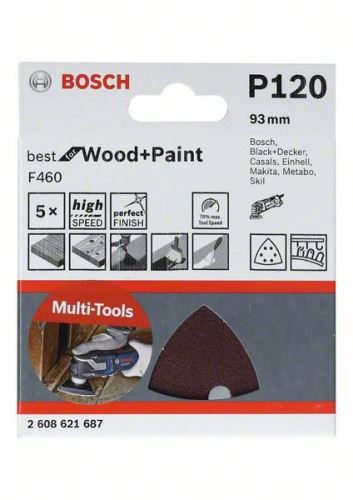 BOSCH Papel de Lixa F460 BfWP, G120, 93 mm (5 unid.) 2608621687